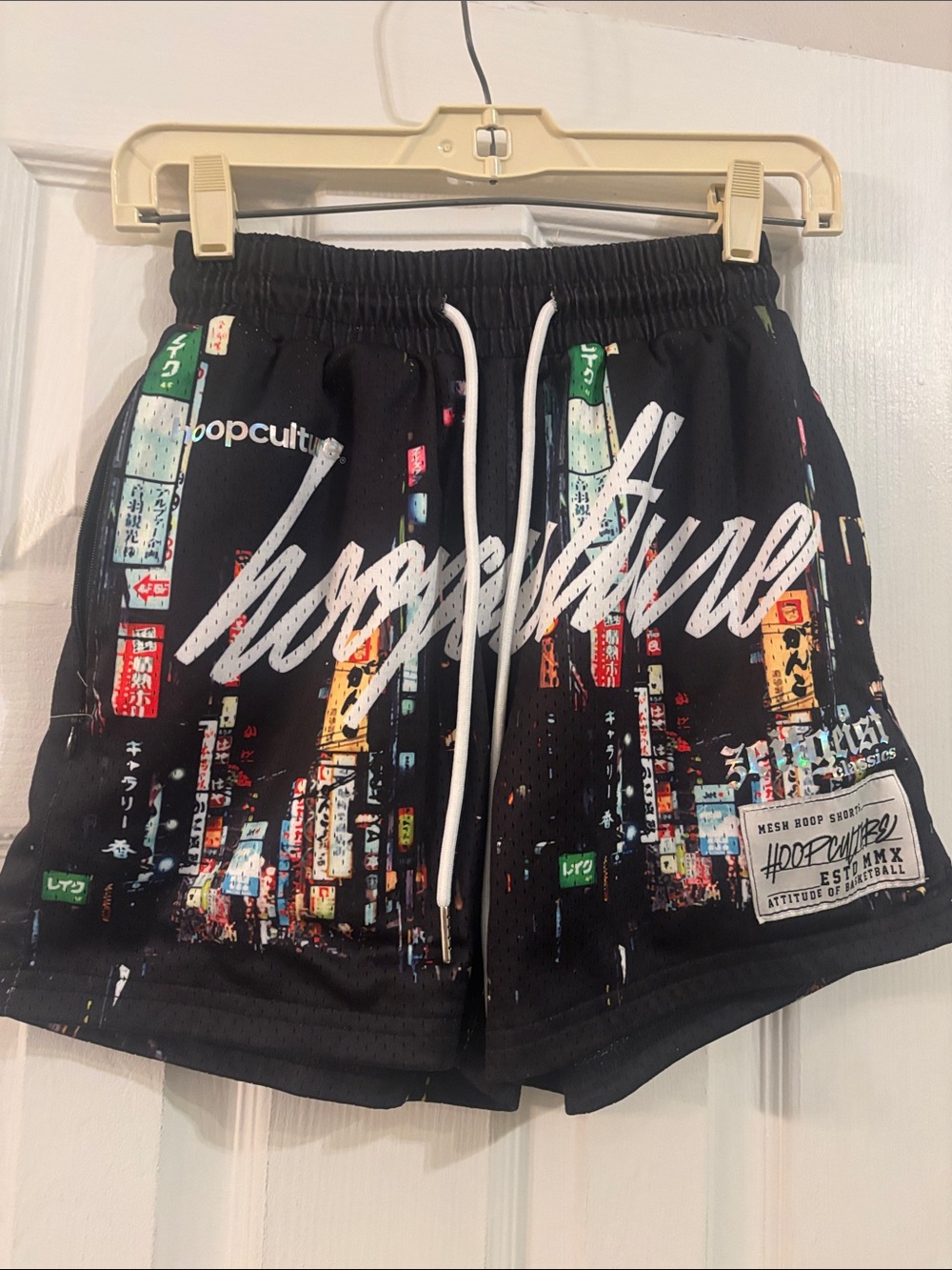 Men's Black Mesh Athletic Shorts with Neon City Print